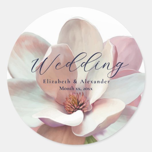 Sticker Rond Élégant Magnolia Mariage rose et blanc (Devant)