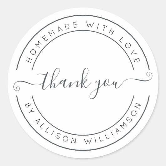 Sticker Rond Elégant Maison faite avec amour noir Merci blanc (Devant)