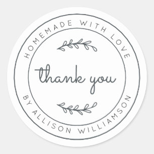 Sticker Rond Elégant Maison faite avec amour noir Merci blanc