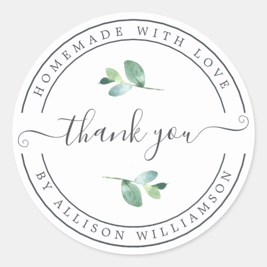 Sticker Rond Elégant Maison faite avec amour noir Merci blanc (Devant)