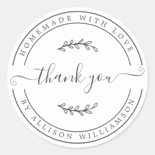 Sticker Rond Elégant Maison faite avec amour noir Merci blanc (Devant)