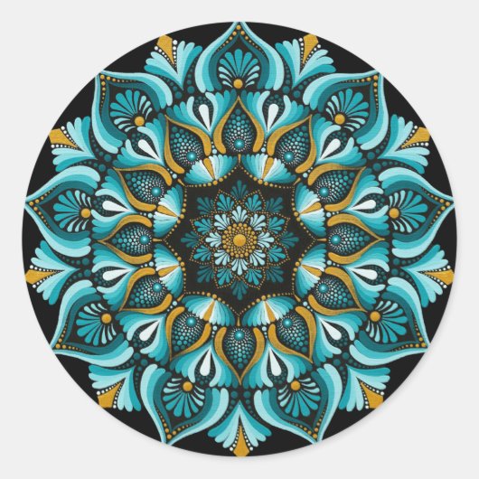 Sticker Rond Elégant Mandala bleu | Boho de géométrie sacrée |  (Devant)