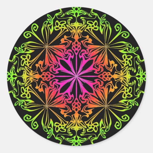 Sticker Rond Elégant mandala botanique coloré (Devant)