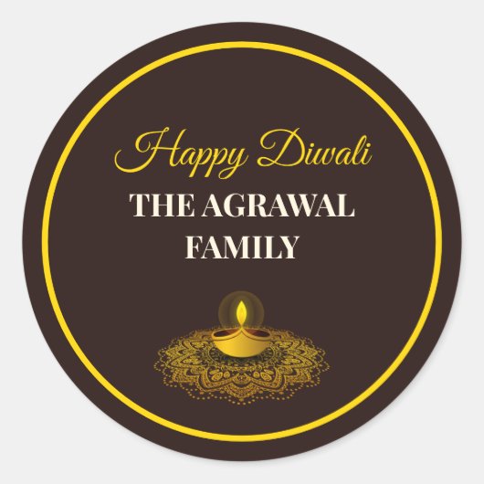Sticker Rond Elégant mandala diya hindu coutume or diwali (Devant)