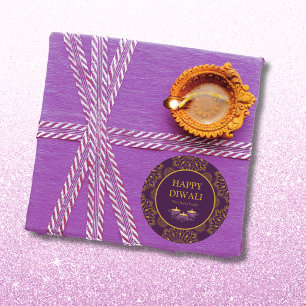 Sticker Rond Elégant mandala diyas hindu personnalisé violet di