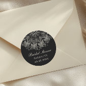 Sticker Rond Elegant Mandala Indian Boho Black Bridal Shower