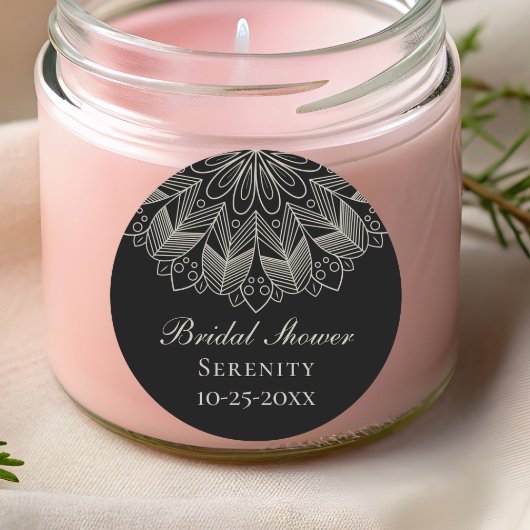 Sticker Rond Elegant Mandala Indian Boho Black Bridal Shower