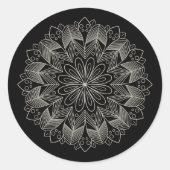 Sticker Rond Elegant Mandala Indian Boho Chic Black Wedding (Devant)