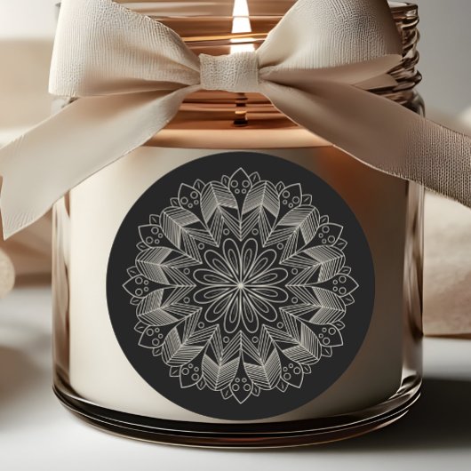 Sticker Rond Elegant Mandala Indian Boho Chic Black Wedding