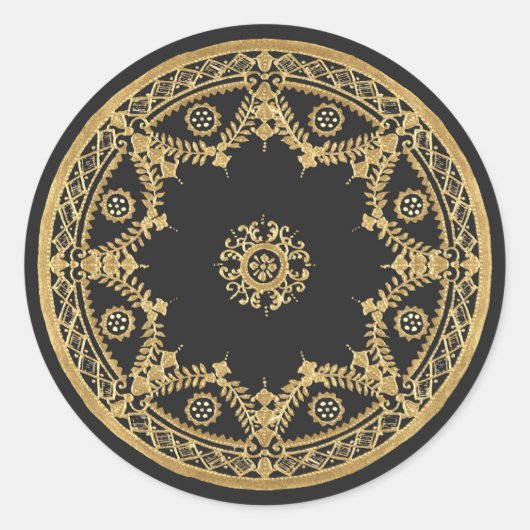 Sticker Rond Elégant mandala noir et or (Devant)