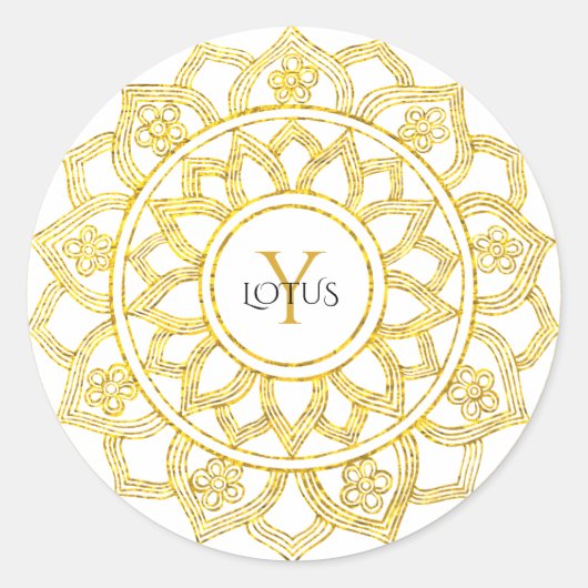 Sticker Rond Elégant Mandala or Monogram Lotus Floral (Devant)