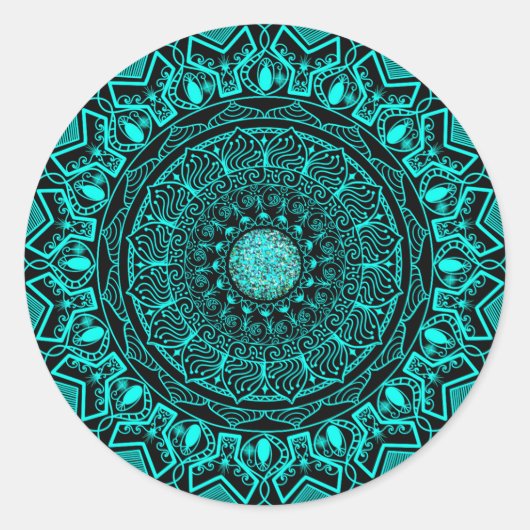 Sticker Rond élégant mandala turquoise (Devant)