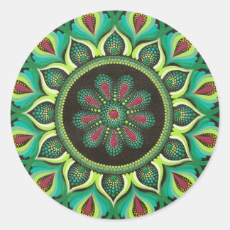 Sticker Rond Elégant Mandala Vert | Minimaliste zen bohème