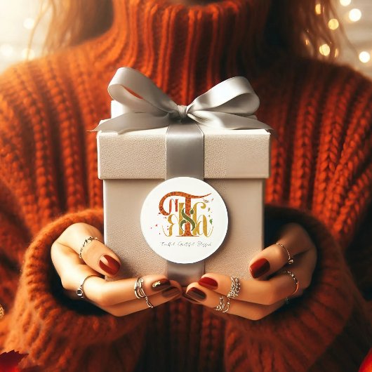 Sticker Rond Elegant Manuscript Thanks Autumn Fall Foliage