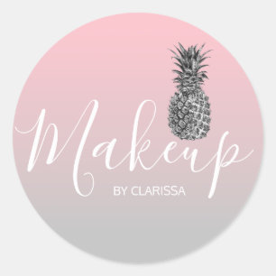 Sticker Rond Élégant maquillage moderne en ananas rose argent