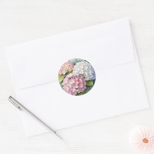 Sticker Rond Élégant mariage à l'aquarelle hydrangea (Enveloppe)