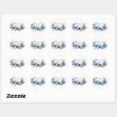 Sticker Rond Élégant Mariage Airy Dusty Blue Floral (Feuille)