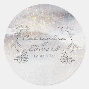 Sticker Rond Élégant mariage argent gris touché or