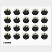 Sticker Rond Elégant Mariage Black Snowberry+Eucalyptus (Feuille)