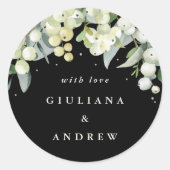 Sticker Rond Elégant Mariage Black Snowberry+Eucalyptus (Devant)