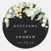 Sticker Rond Elégant Mariage Black Snowberry+Eucalyptus (Devant)