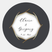 Sticker Rond Élégant Mariage Black White Gold (Devant)