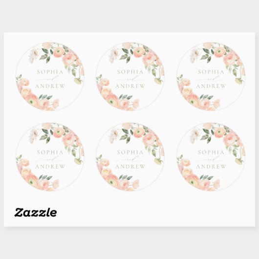 Sticker Rond Élégant Mariage blanc et gris vert (Feuille)