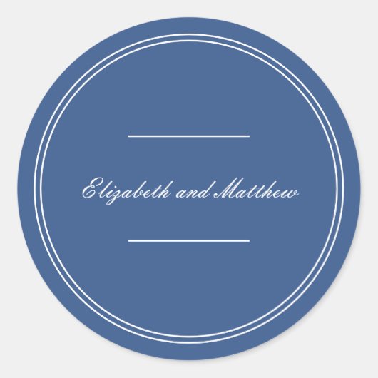 Sticker Rond Élégant Mariage Bleu Classique Simple (Devant)