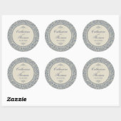 Sticker Rond Elégant Mariage bleu et beige Damask (Feuille)