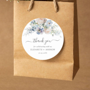 Sticker Rond Elégant Mariage bleu et blanc