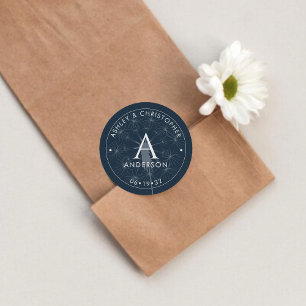 Sticker Rond Élégant Mariage bleu marine moderne