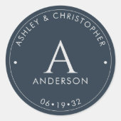 Sticker Rond Élégant Mariage bleu marine moderne (Devant)