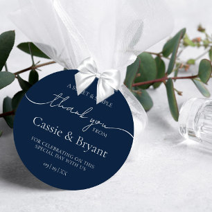 Sticker Rond Elégant Mariage bleu marine moderne Merci
