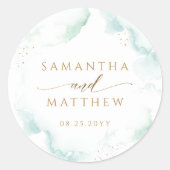 Sticker Rond Elégant Mariage bleu pâle et vert aquarelle (Devant)