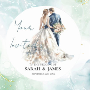 Sticker Rond Élégant Mariage Blush