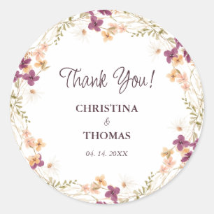 Sticker Rond Élégant Mariage Boho Fleur sauvage