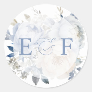 Sticker Rond Élégant Mariage botanique moderne Dusty Blue Flora