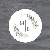 Sticker Rond Elégant Mariage Botanique Monogramme Enveloppe Sce