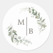 Sticker Rond Elégant Mariage Botanique Monogramme Enveloppe Sce (Devant)