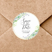 Sticker Rond Elégant Mariage Botanique Verdure Enregistrer La D