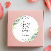 Sticker Rond Elégant Mariage Botanique Verdure Enregistrer La D