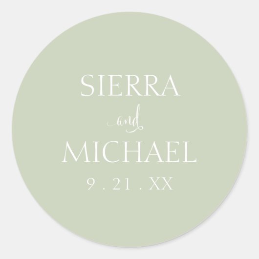 Sticker Rond Élégant Mariage botanique vert Sage (Devant)