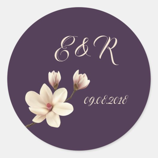 Sticker Rond Élégant Mariage Chic Magnolia (Devant)