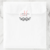 Sticker Rond Élégant mariage Coral Monogramme Enregistrer la da (Sac)