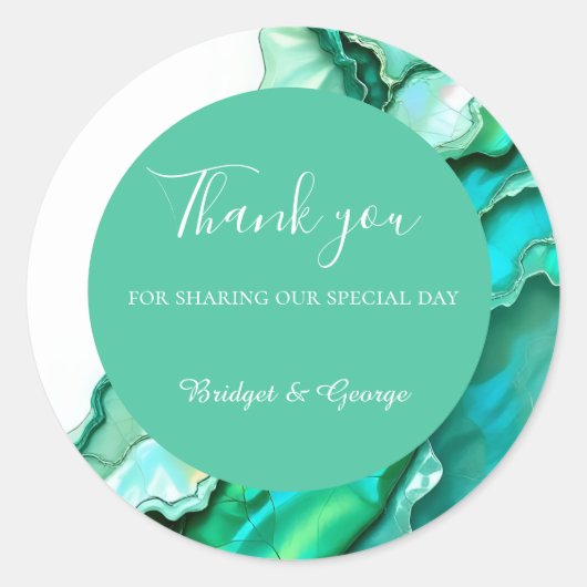 Sticker Rond Elégant Mariage couleur marbre Turquoise Emerald (Devant)