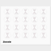 Sticker Rond Elégant Mariage Couples Noms Chic Bourgogne (Feuille)