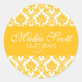 Sticker Rond Elégant Mariage damassé blanc jaune Favoriser (Devant)