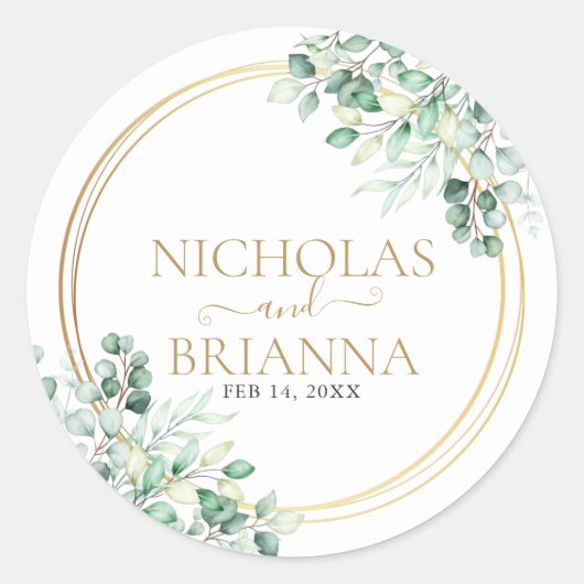Sticker Rond Elégant Mariage d'aquarelle Eucalyptus (Devant)