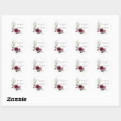 Sticker Rond Elégant Mariage d'aquarelle florale bordeaux (Feuille)