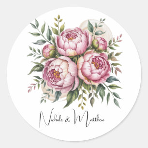 Sticker Rond Élégant Mariage d'arrangement floral Peony